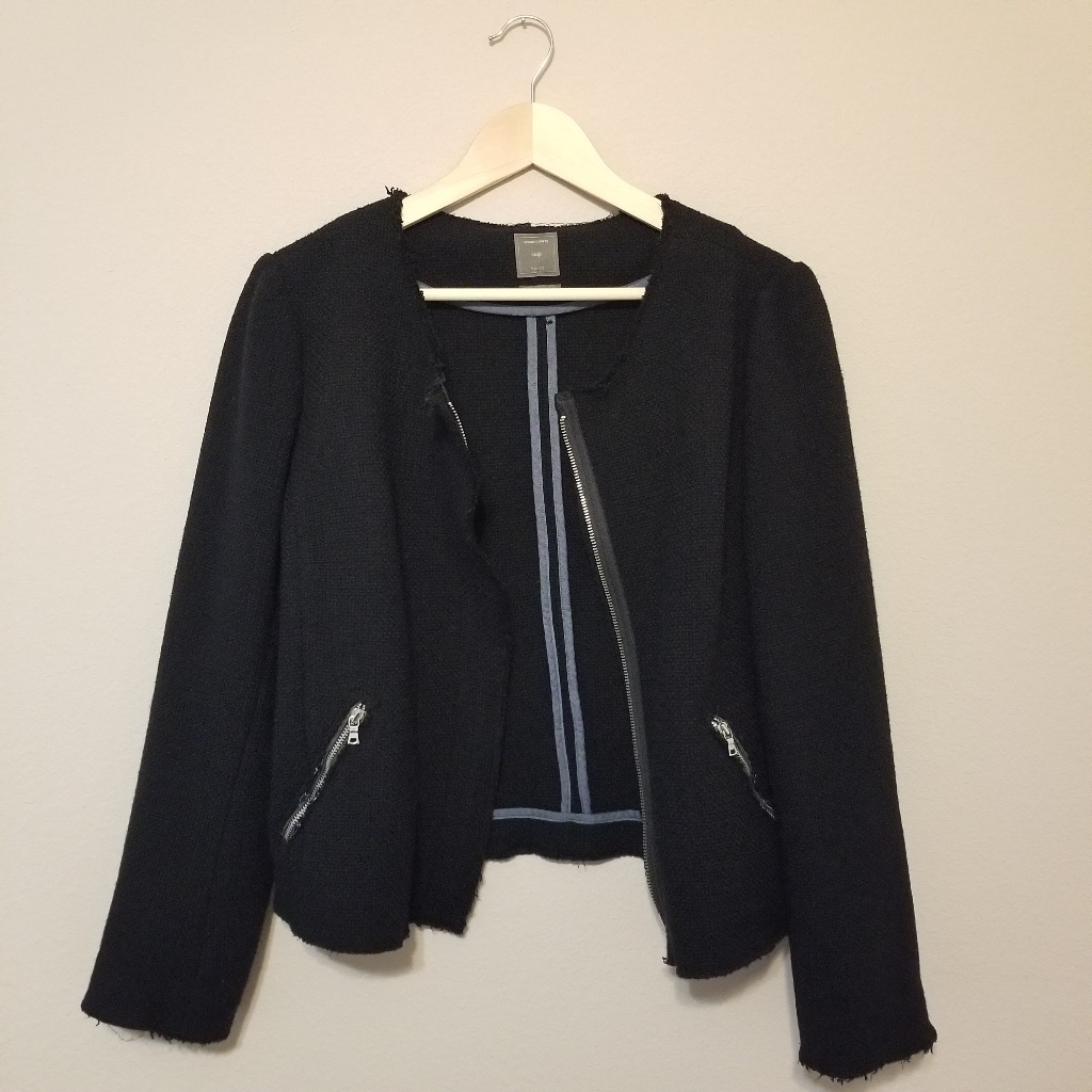 Gap Black Tweed Blazer With Zipper Accents 12
